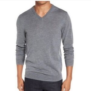 Bonobos Merino wool ribbed V-neck sweater in light gray Size XL- Nwot